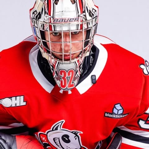 IceDogs goaltender in the crease